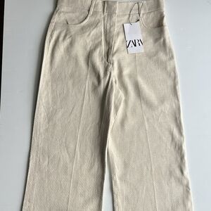 ZARA HIGH RISE FULL LENGHT PANTS JEANS BEIGE STRIPE size M 2652 785